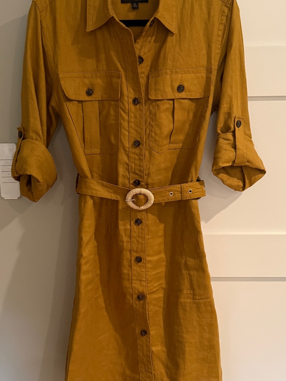 Banana Republic Mustard Brown Button-Front Shirt Dress with Belt